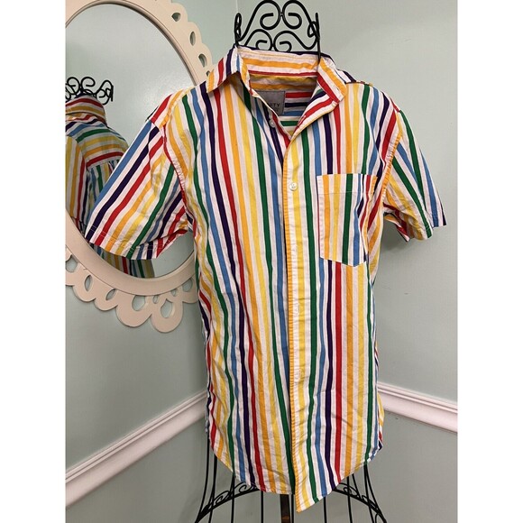 Trinity Collective Rainbow Pride Stripe Cotton Short Sleeve Button Down Top XS - Picture 1 of 4